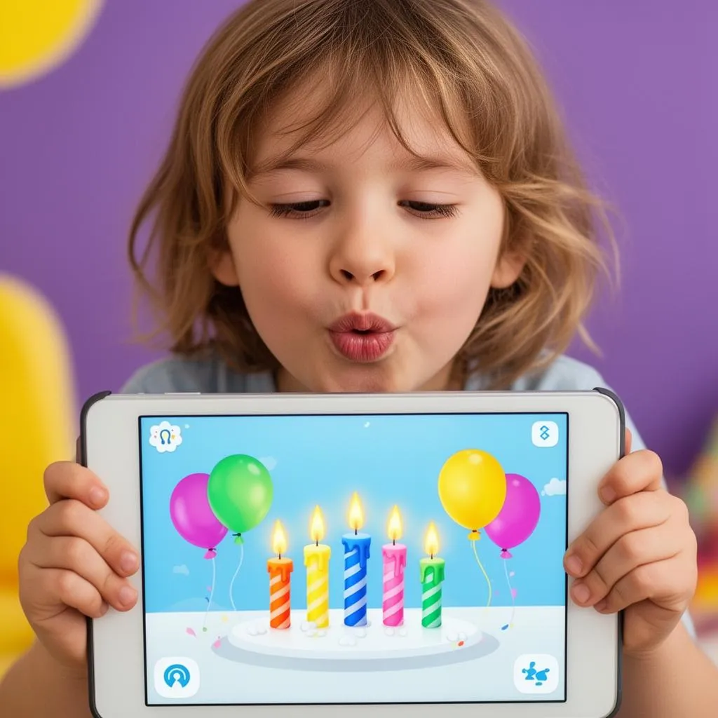 Child blowing into the TalkieTalk app to do a breathing exercise